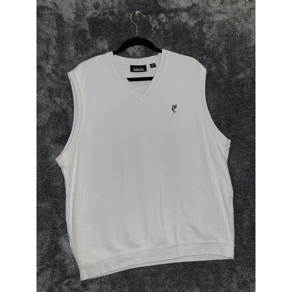 Ashworth Men’s White Textured VNeck Sweater‎ Vest Size L Tall
